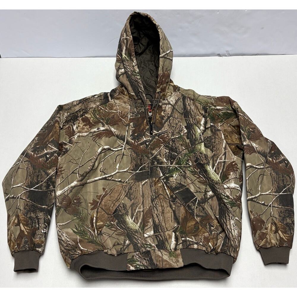 Game Winner Realtree Camo Jacket Mens Large Brown Hooded Insulated Bomber